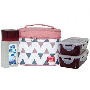 Locknlock Plastic Lunch Box Set With Bag, 3-pieces, Pink | JVN-854692