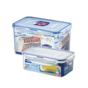 Locknlock Rectangular Plastic Airtight Food Storage Container With Leak Proof Lid, Transparent, (750ml + 1.9ltr) | QND-280539