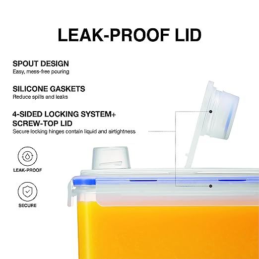 Locknlock Aqua Fridge Door Water Jug With Handle Bpa Free Plastic Pitcher, 4.0l, Clear | VJP-342795