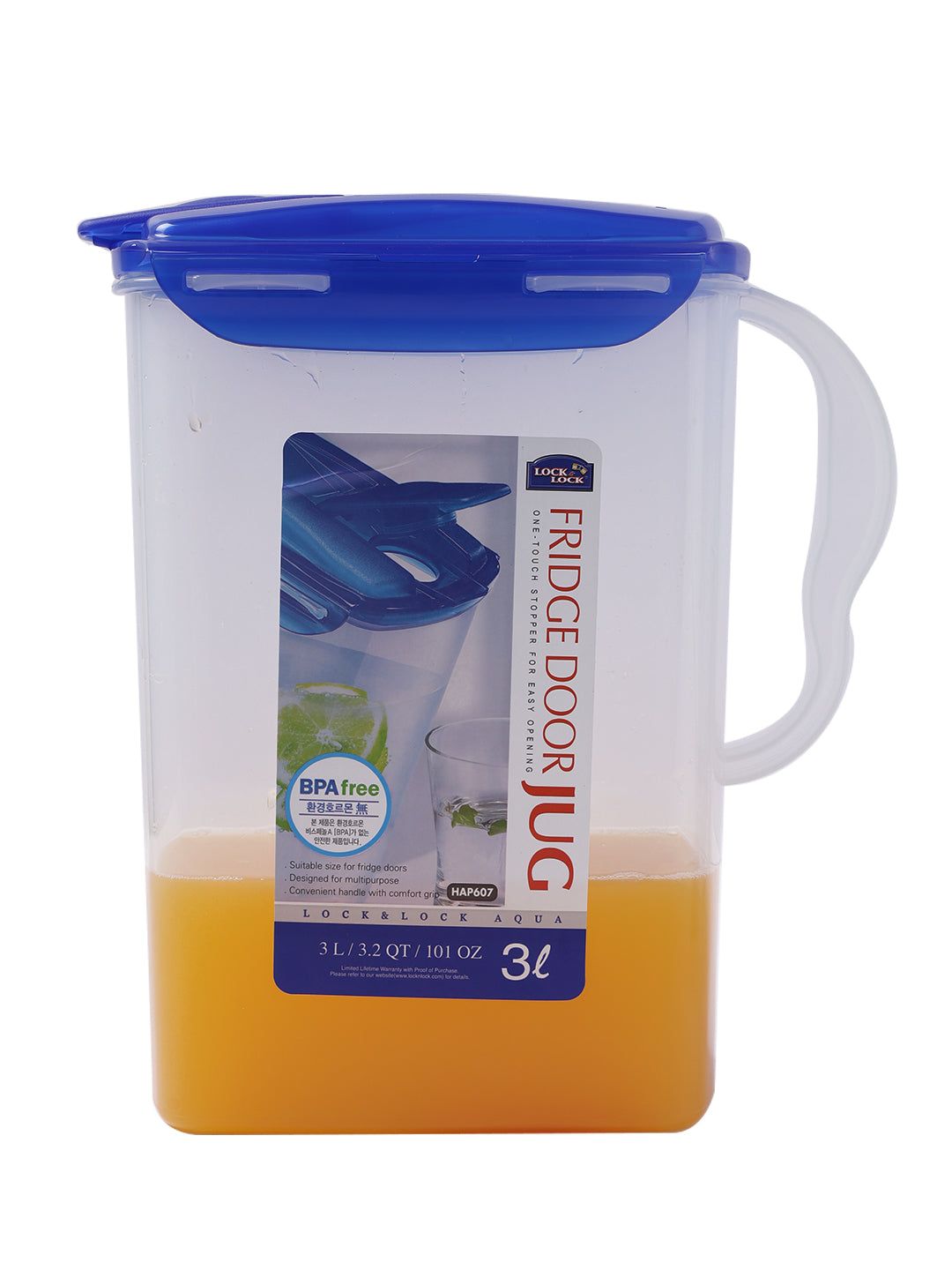 Locknlock Aqua Fridge Door Water Jug With Flip Top Lid, 3 Litres, Semitransparent | VTF-570693