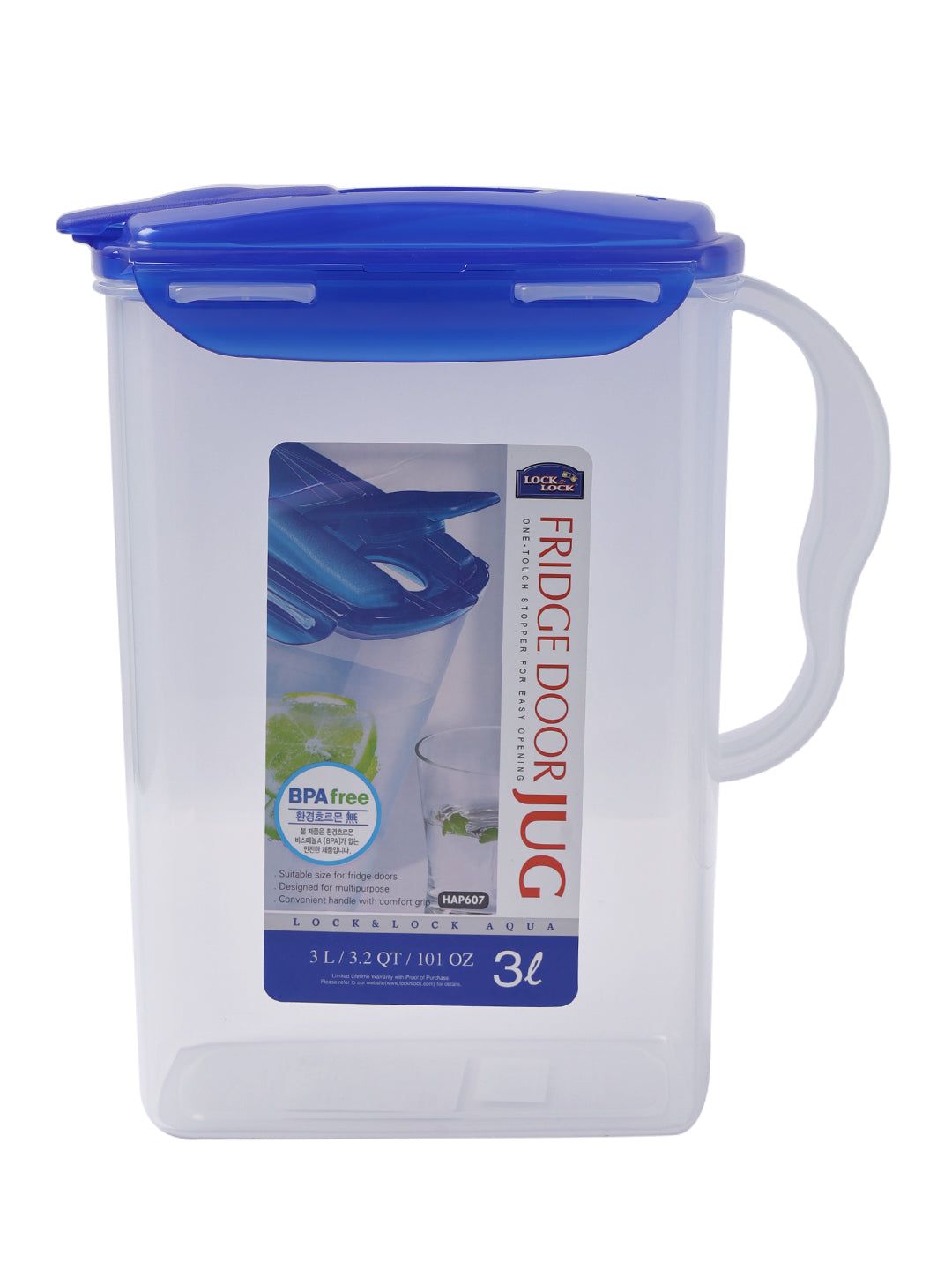 Locknlock Aqua Fridge Door Water Jug With Flip Top Lid, 3 Litres, Semitransparent | VTF-570693