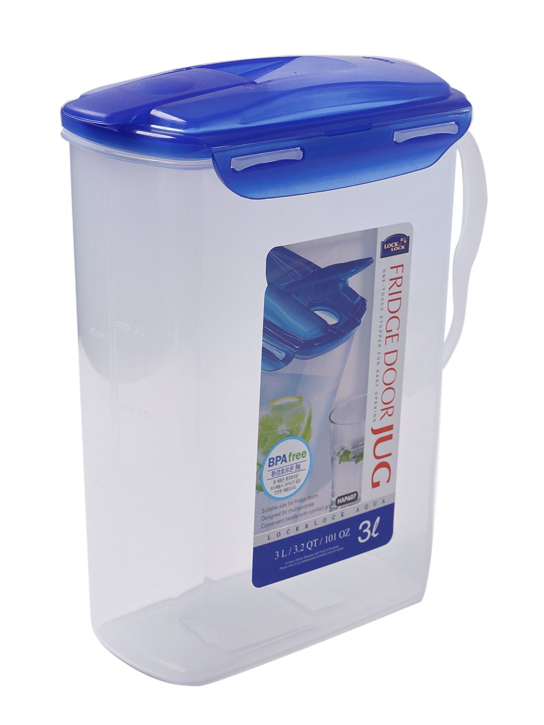 Locknlock Aqua Fridge Door Water Jug With Flip Top Lid, 3 Litres, Semitransparent | VTF-570693