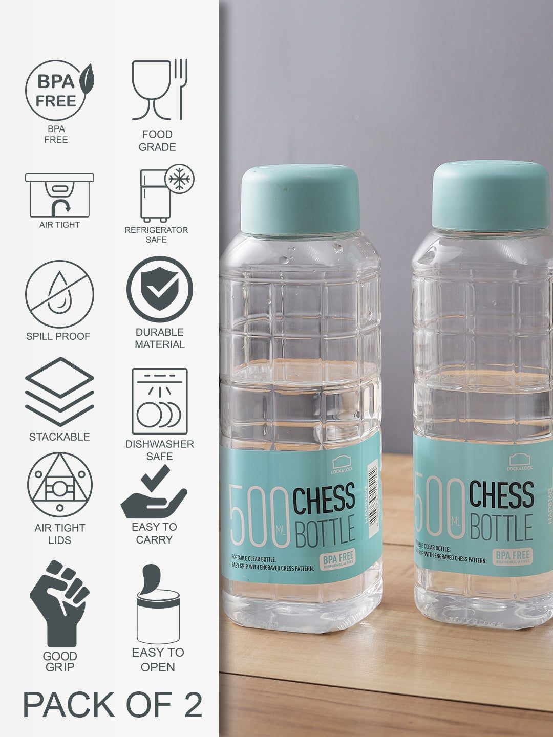 Locknlock Chess Bottle - 500ml (Pack Of 2) | SEO-251740