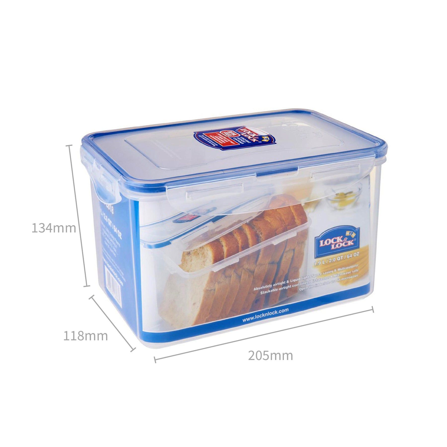 Locknlock Classics Rectangular Plastic Airtight Bread Storage Container, 1.9 Liter, Set Of 2 | JVN-902634