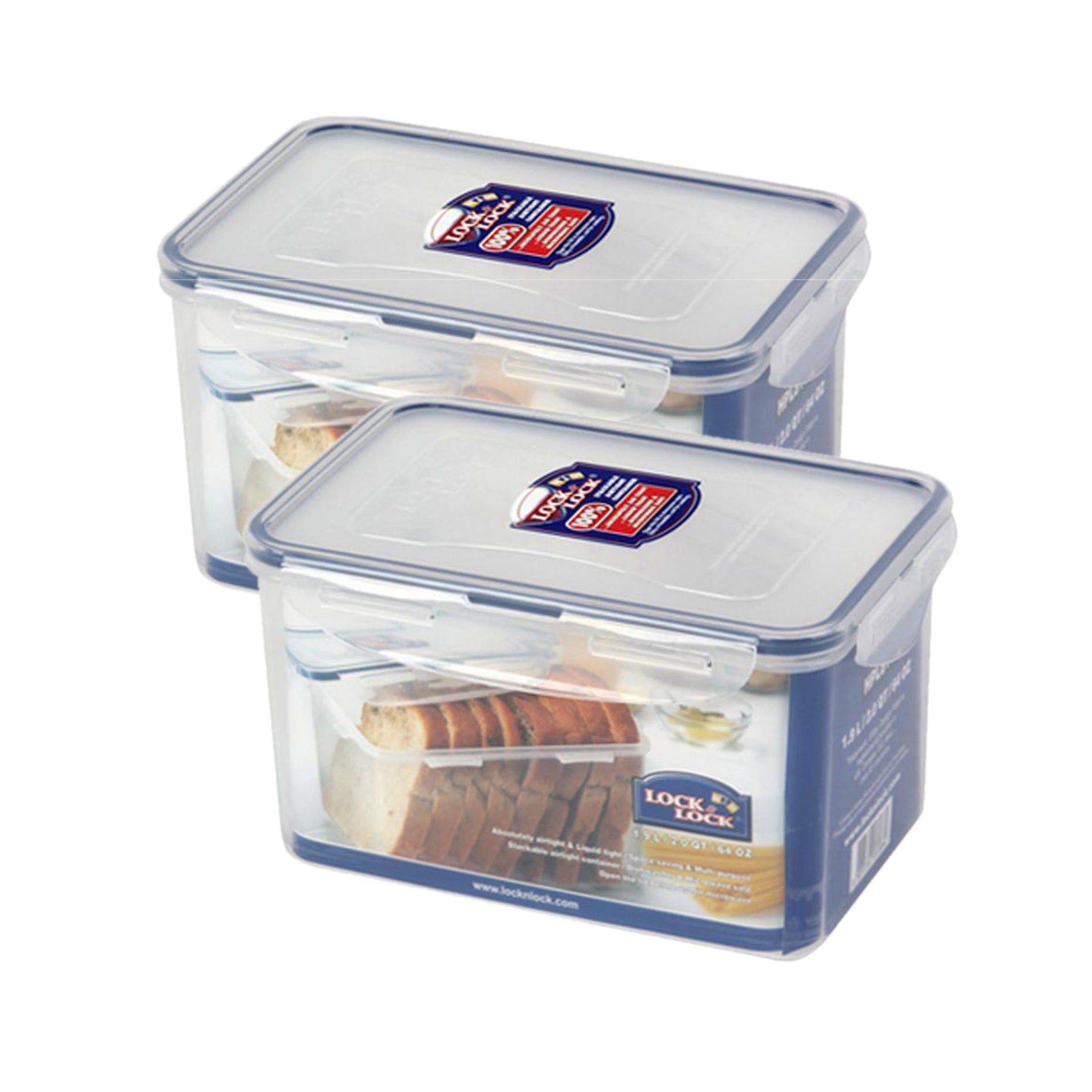 Locknlock Classics Rectangular Plastic Airtight Bread Storage Container, 1.9 Liter, Set Of 2 | JVN-902634