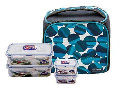 Locknlock Deluxe Plastic Lunch Box With Bag Set, 4-pieces, Multicolour | HRA-016952