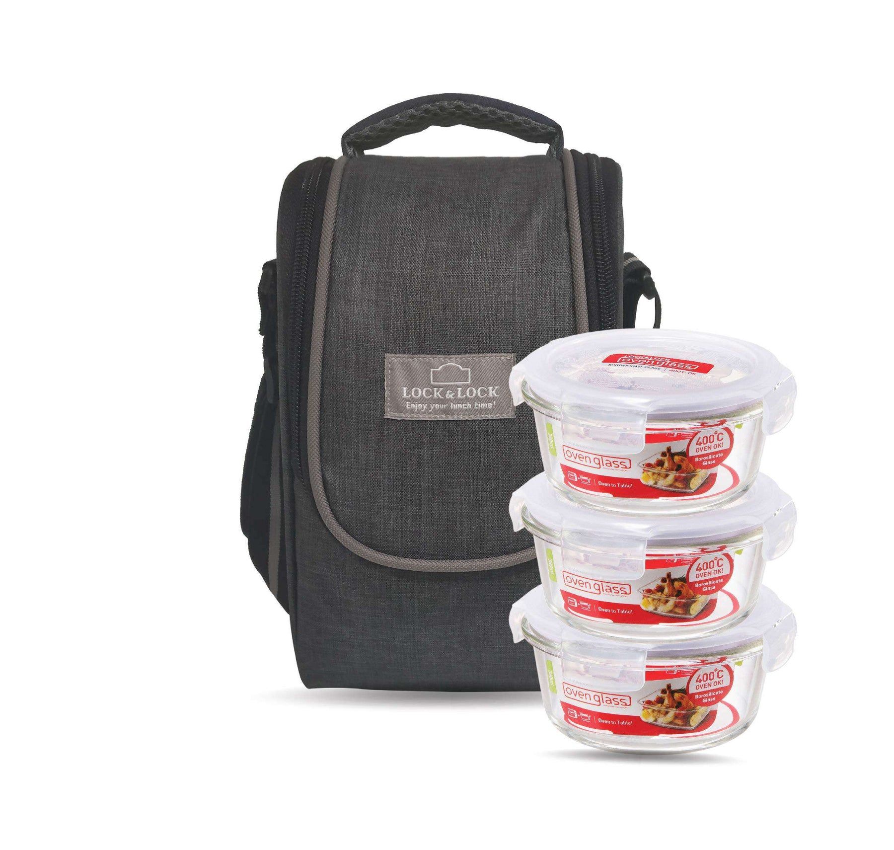 Locknlock Glass Lunch Box With Lunch Bag (Set Of 3 Piece) | BUZ-968041