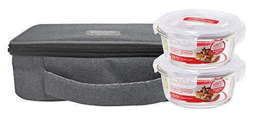 Locknlock Glass Lunch Box With Lunch Bag | (380ml x Set Of 2 Piece) - Grey | CXJ-950417