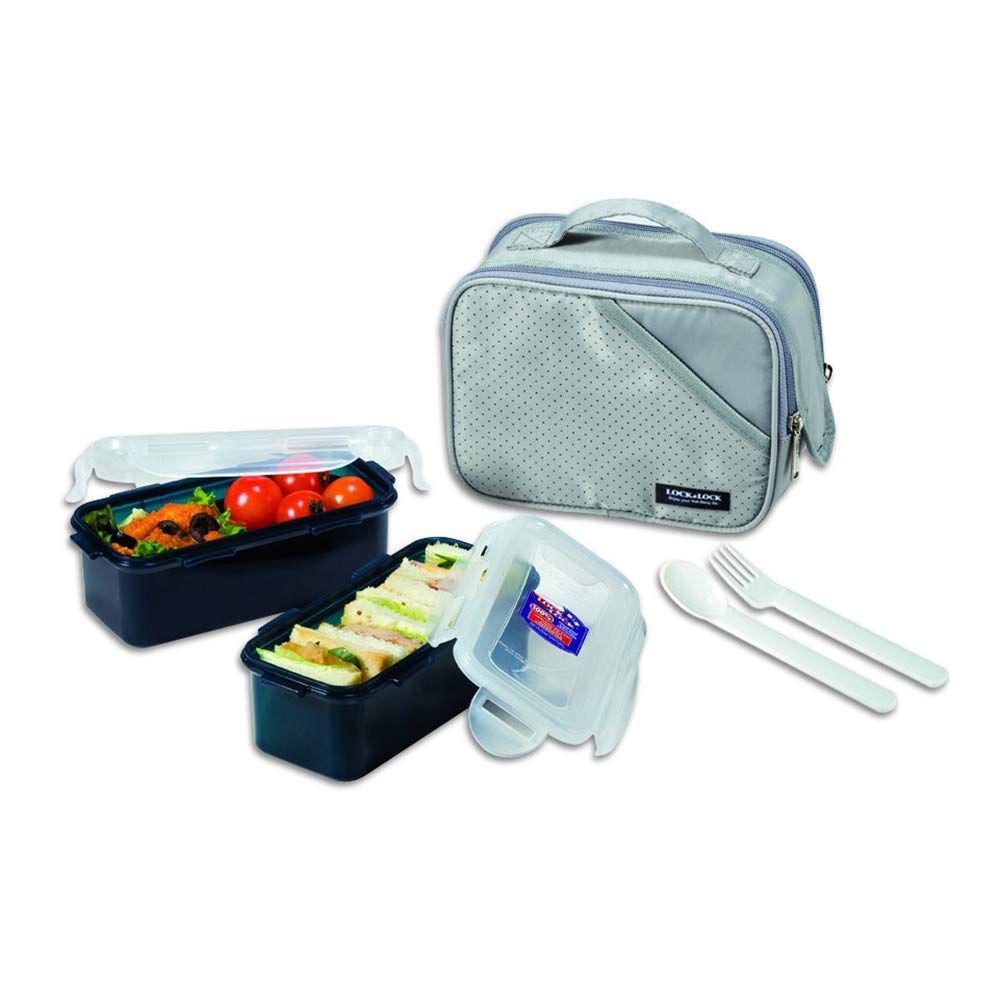 Locknlock Large Lunch Box Set With Bag, Spoon And Fork, 3 Pieces | EAM-815769