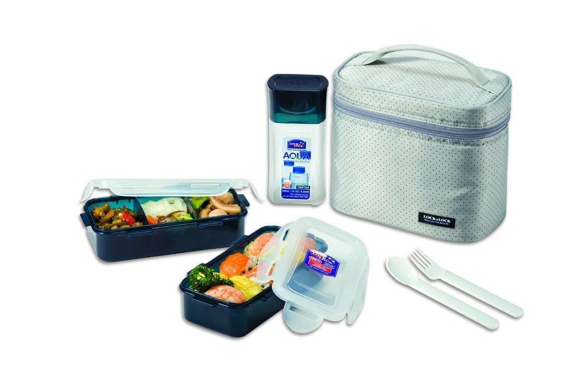 Locknlock Medium Lunch Box Set With Bag, Spoon And Fork, 3 Pieces | DET-392750