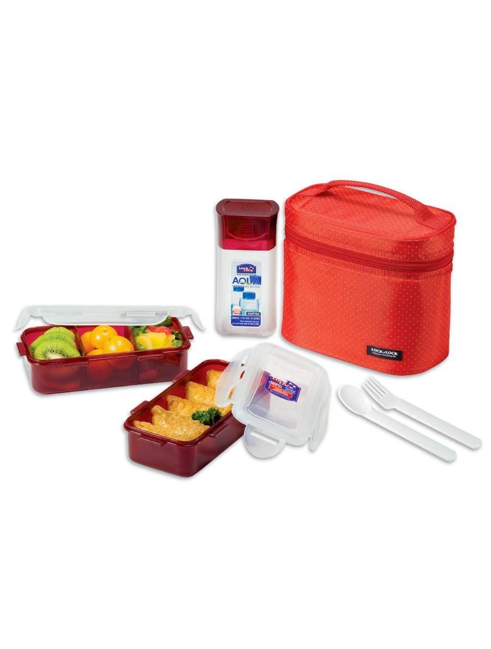 Locknlock Medium Lunch Box Set With Bag, Spoon And Fork, 3 Pieces | DET-392750