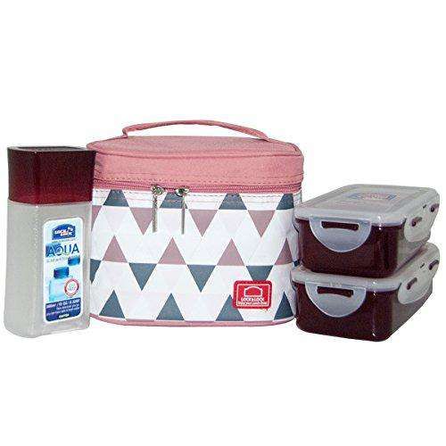 Locknlock Plastic Lunch Box Set With Bag, 3-pieces, Pink | JVN-854692