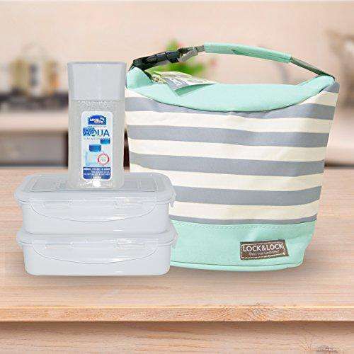 Locknlock Plastic Lunch Box Set With Bag, 3-pieces, Blue | MJU-430165