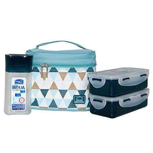 Locknlock Plastic Lunch Box Set With Bag, 3-pieces, Blue | DLE-673509