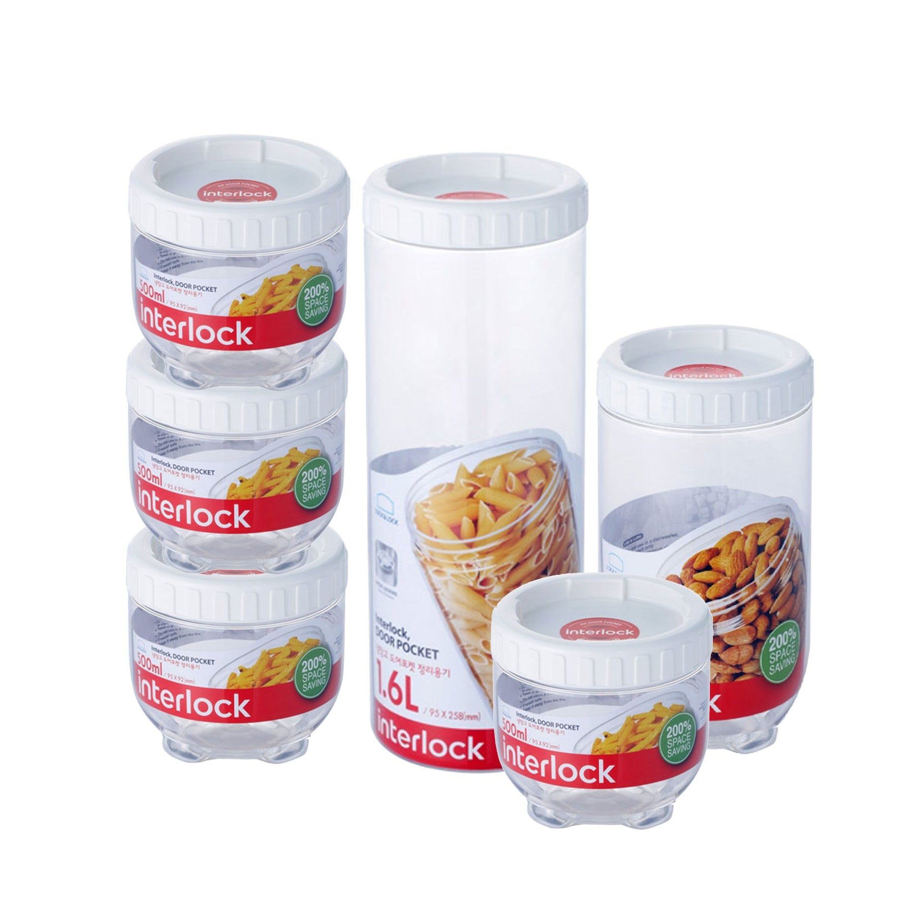 Locknlock Round 500ml x 4 + 1ltr + 1.6ltr - Interlock Set | NAL-841596